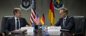 US-Außenminister Antony Blinken (links) und Bundesaußenminister Heiko Maas.bei einer virtuellen Konferenz.