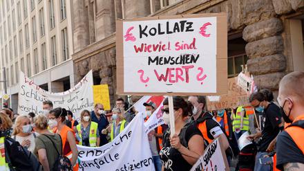 Am Donnerstag demonstrierten die Pflegekräfte auch vor der Senatsfinanzverwaltung.