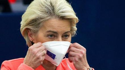 EU-Kommissionspräsidentin Ursula von der Leyen am Mittwoch nach ihrer Rede zur Lage der Union.
