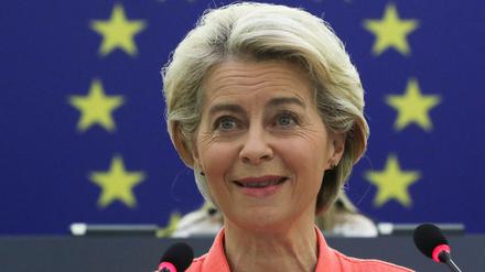 EU-Kommissionschefin Ursula von der Leyen am Mittwoch bei ihrer Rede in Straßburg. 
