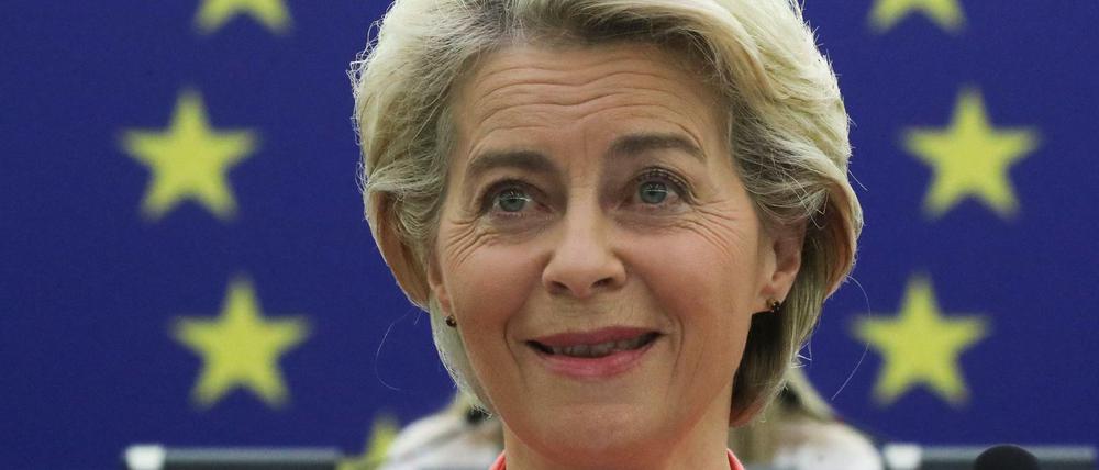 EU-Kommissionschefin Ursula von der Leyen am Mittwoch bei ihrer Rede in Straßburg.