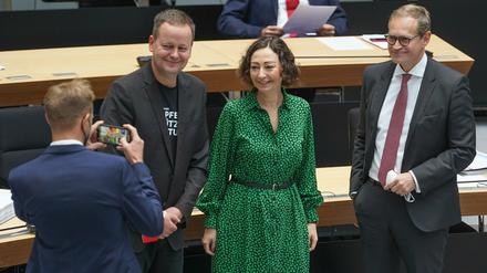 Bitte lächeln: In der letzten Plenarsitzung des Abgeordnetenhauses vor der Wahl war der Koalitionsfrieden (fast) wieder hergestellt.