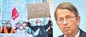 Streikende Pflegekräfte in Berlin und der Chef der Charité, der Pharmakologe Heyo Kroemer.