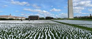 Vor dem Washington Monument symbolisieren mehr als 650.000 weiße Fahnen die Covid-Toten in den USA. 