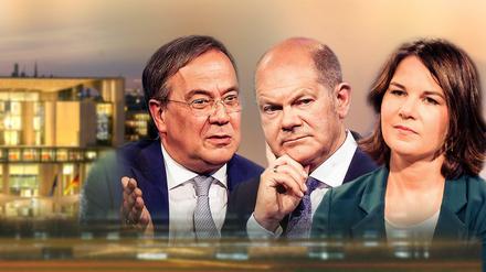 „Wer Kanzler werden will, muss Wahlkampf können“, sagt Olaf Scholz (Mitte). Doch das gilt genauso für Armin Laschet und Annalena Baerbock. 