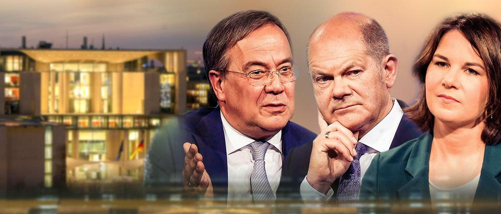 „Wer Kanzler werden will, muss Wahlkampf können“, sagt Olaf Scholz (Mitte). Doch das gilt genauso für Armin Laschet und Annalena Baerbock. 