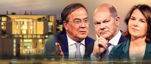 „Wer Kanzler werden will, muss Wahlkampf können“, sagt Olaf Scholz (Mitte). Doch das gilt genauso für Armin Laschet und Annalena Baerbock. 