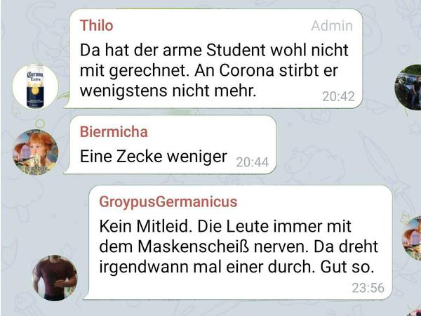 Auf Telegram gibt es nach der Tat Häme und Zuspruch.