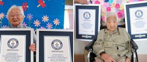 Diese Kombination aus zwei undatierten Fotos zeigt die Schwestern Umeno Sumiyama (l) und Koume Kodama in verschiedenen Pflegeheimen.