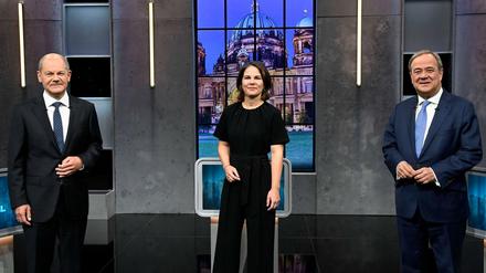 Olaf Scholz, Annalena Baerbock und Armin Laschet beim Triell.