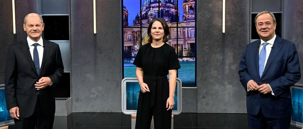 Olaf Scholz, Annalena Baerbock und Armin Laschet beim Triell.