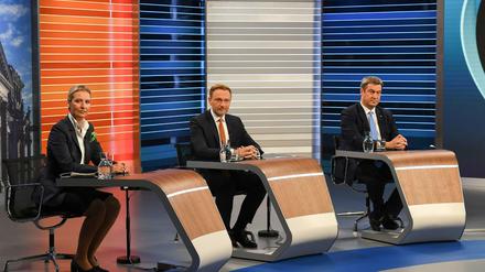 Alice Weidel, Christian Lindner und Markus Söder in der TV-Debatte