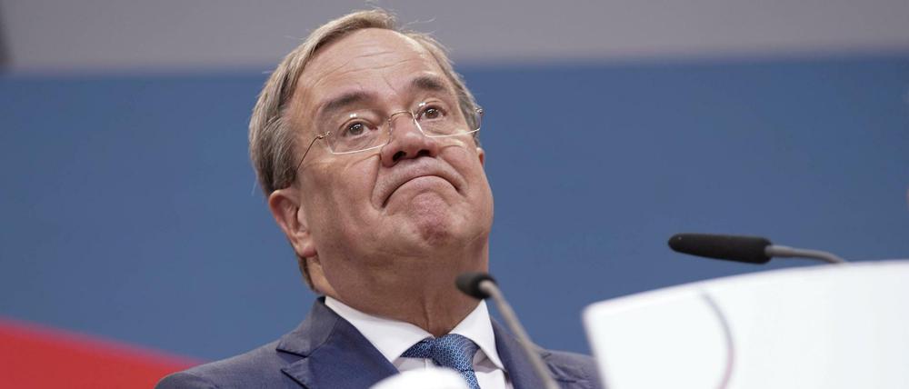 Unions-Kanzlerkandidat Armin Laschet am Sonntagabend bei seinem Auftritt im Konrad-Adenauer-Haus.