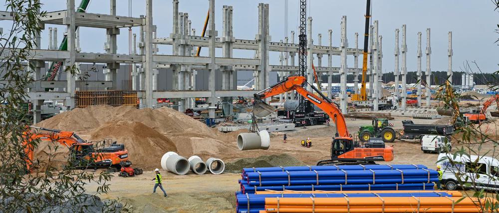 Die künftige Batteriefabrik auf dem Baugelände der Tesla Gigafactory östlich von Berlin.