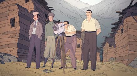 Hähne im Visier. Regisseur Luis Buñuel (r.) und sein Filmteam. 