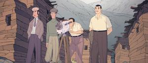 Hähne im Visier. Regisseur Luis Buñuel (r.) und sein Filmteam.