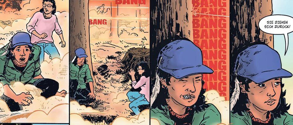 Kämpferisch. Eine Seite aus dem Comic „Warrior Nation“, der sich im Sammelband „Dieses Land“ findet.