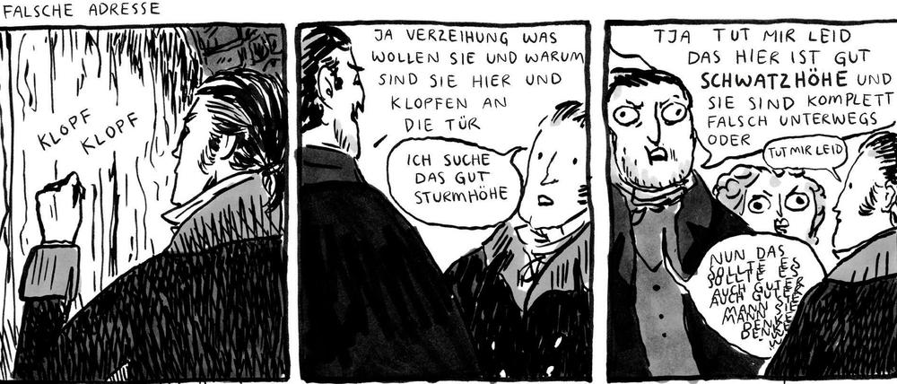 Sturmhöhe à la Kate Beaton: Einer von mehreren Strips, der sich mit dem Roman von Emily Brontë beschäftigt.