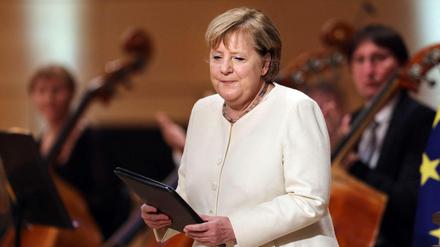 Vorzeitige Bilanz. Kanzlerin Angela Merkel am Ende ihrer Rede zum Jahrestag der Deutschen Einheit. 