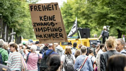Demonstranten nehmen an einer unangemeldeten Demo gegen die Corona-Maßnahmen teil.