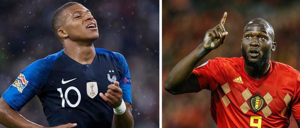 Kylian Mbappe (l.) und Romelu Lukaku sind die Stars des zweiten Halbfinals am Mittwoch.