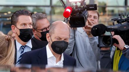 SPD-Kanzlerkandidat und Bundesfinanzminister Olaf Scholz kurz nach dem Sondieren.