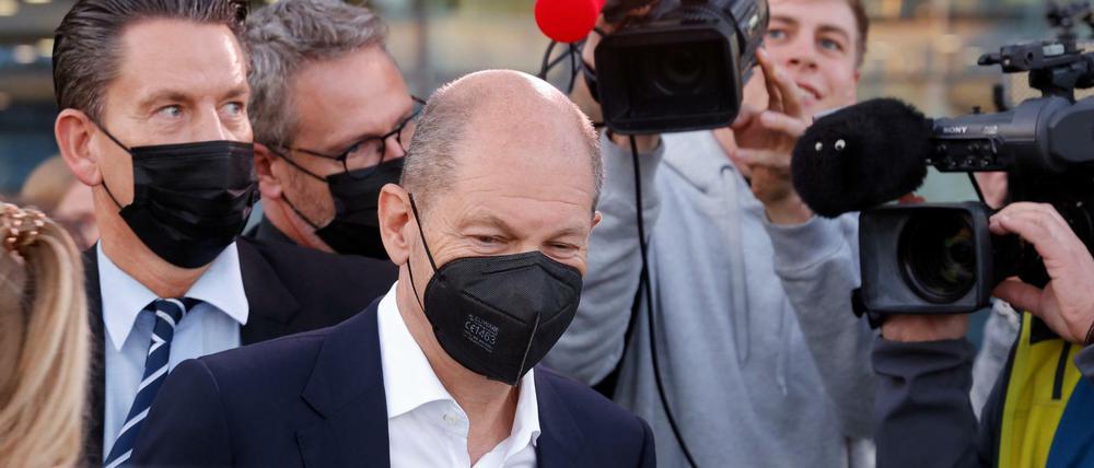 SPD-Kanzlerkandidat und Bundesfinanzminister Olaf Scholz kurz nach dem Sondieren.
