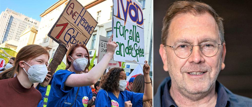 Streikende der landeseigenen Vivantes-Kliniken und der Charité werden von Volksbühnen-Intendant René Pollesch unterstützt.