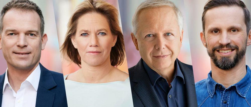 Stehen für das neue ARD-Programm: Chefredakteur Oliver Köhr (v.l.n.r.), Programmchefin Christine Strobl, der ARD-Vorsitzende Tom Buhrow und Florian Hager mit der ARD-Mediathek. , 