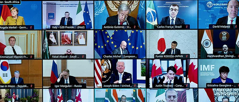 Die Staats- und Regierungschefs der G 20-Staaten berieten am Dienstag unter italienischem Vorsitz über humanitäre Hilfe für Afghanistan.