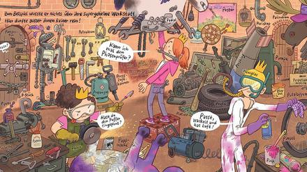 Moderne Märchenstunde mit Meister Mawil: Eine Doppelseite aus „Power-Prinzessinen-Patrouille“.