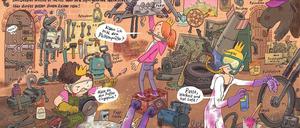 Moderne Märchenstunde mit Meister Mawil: Eine Doppelseite aus „Power-Prinzessinen-Patrouille“.