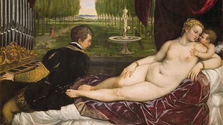 Venus mit Orgelspieler und Cupido. Tizian schuf das 148 mal 217 Zentimeter messende Gemälde um 1555, es gehört zur Sammlung des Prado in Madrid.