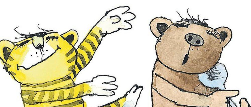 Der kleine Bär und der kleine Tiger sind vergnügte Abenteurer.