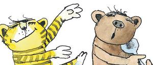 Der kleine Bär und der kleine Tiger sind vergnügte Abenteurer. 
