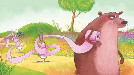 Raus aus dem Winterschlaf, auf zum Klo. Der Bär merkt gar nicht, wie die Hasen sich einen Mumien-Spaß machen.