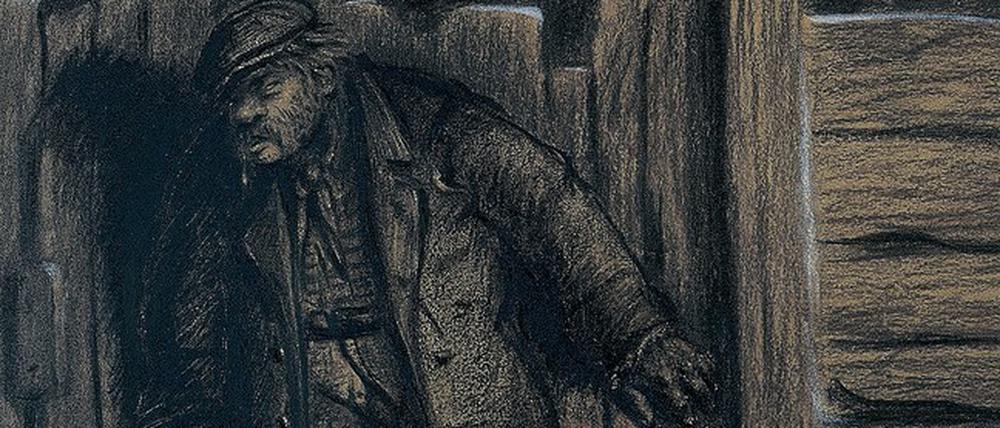 Torkeln und Schlendern. Ein Trinker und zwei Straßenmädchen, festgehalten von Zille.