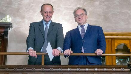 Friedrich Merz (links) und Reiner Haseloff beim Jahresempfang der CDU von Sachsen-Anhalt im Februar 2020.