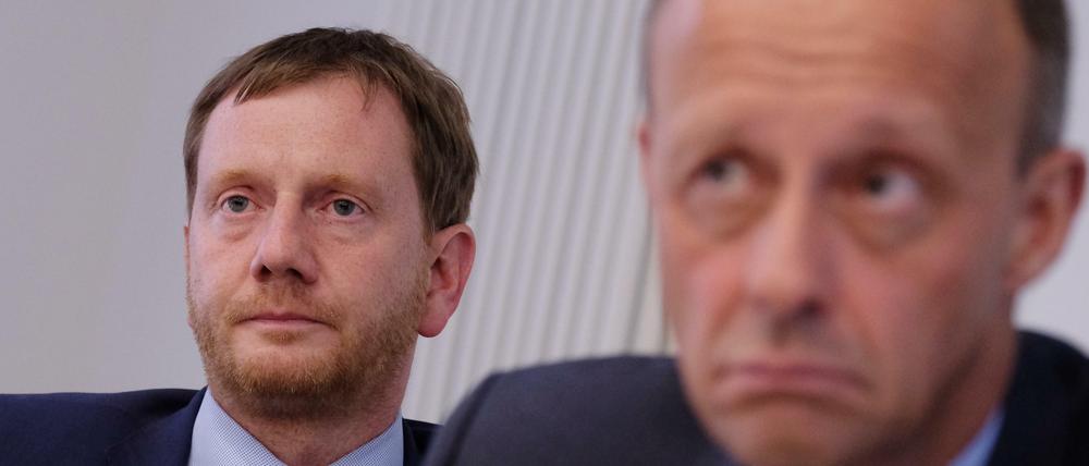 Sachsens Ministerpräsident Michael Kretschmer und Friedrich Merz (Beide CDU) im Juli 2019