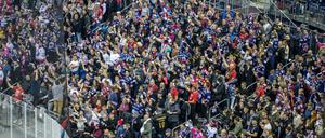 Voll die Stimmung. Die Fans der Eisbären beim Spiel gegen Mannheim.
