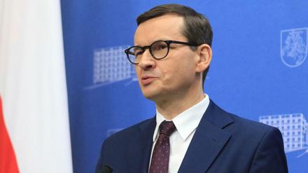Polens Regierungschef Mateusz Morawiecki am Sonntag in der litauischen Hauptstadt Vilnius.