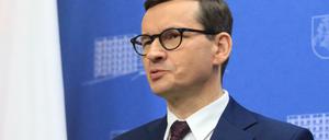 Polens Regierungschef Mateusz Morawiecki am Sonntag in der litauischen Hauptstadt Vilnius.
