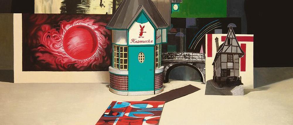 Durch Zeit und Raum. Die britische Künstlerin Louise Bristow verewigte den „Hasenecke“-Kiosk an der Kantstraße in ihrem Gemälde „Incident at Hare Corner“.