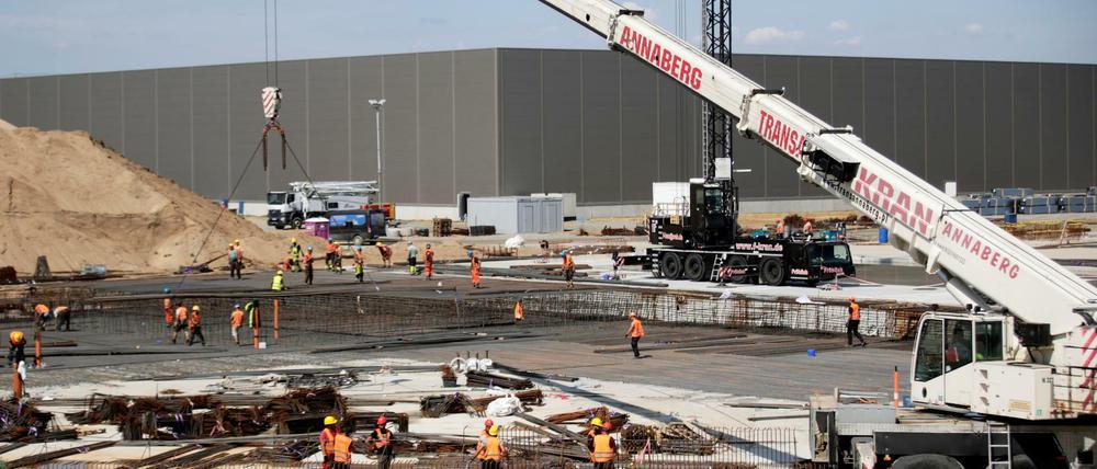 Die Baustelle der Tesla-Fabrik in Grünheide.