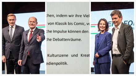 Große Bandbreite: Christian Lindner, Olaf Scholz, Annalena Baerbock und Robert Habeck bei der Vorstellung des Koalitionsvertrags.