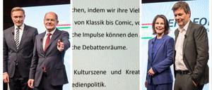Große Bandbreite: Christian Lindner, Olaf Scholz, Annalena Baerbock und Robert Habeck bei der Vorstellung des Koalitionsvertrags.