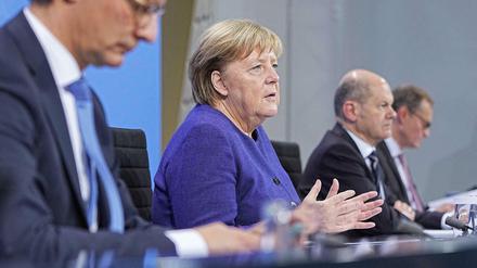 Pressekonferenz nach einer Ministerpräsidentenkonferenz.