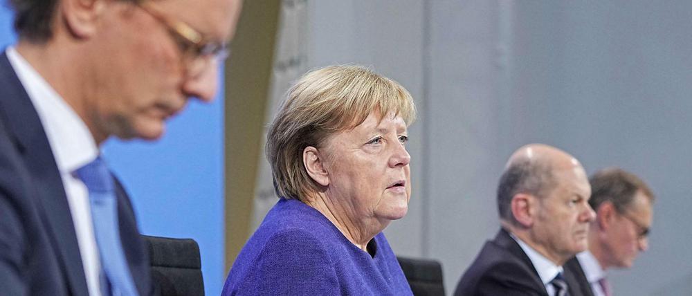 Pressekonferenz nach einer Ministerpräsidentenkonferenz.