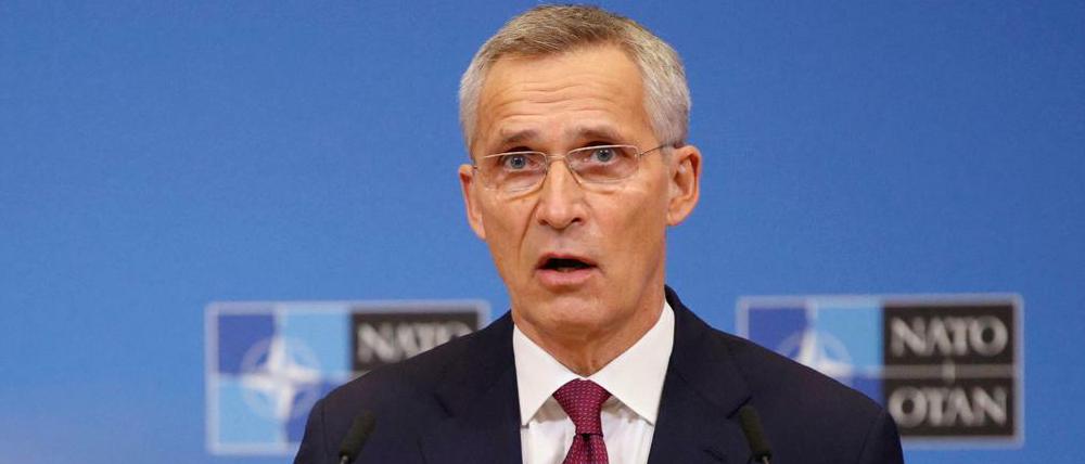 Jens Stoltenberg, NATO-Generalsekretär, spricht in Brüssel vor dem Treffen der NATO-Außenminister.