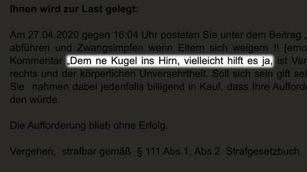 Straflos. Post eines Mannes zum Impfaufruf eines Ärzte-Sprechers. 